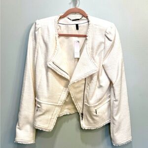 NWT White House Black Market Ecru Tweed Moto Jacket Size 10